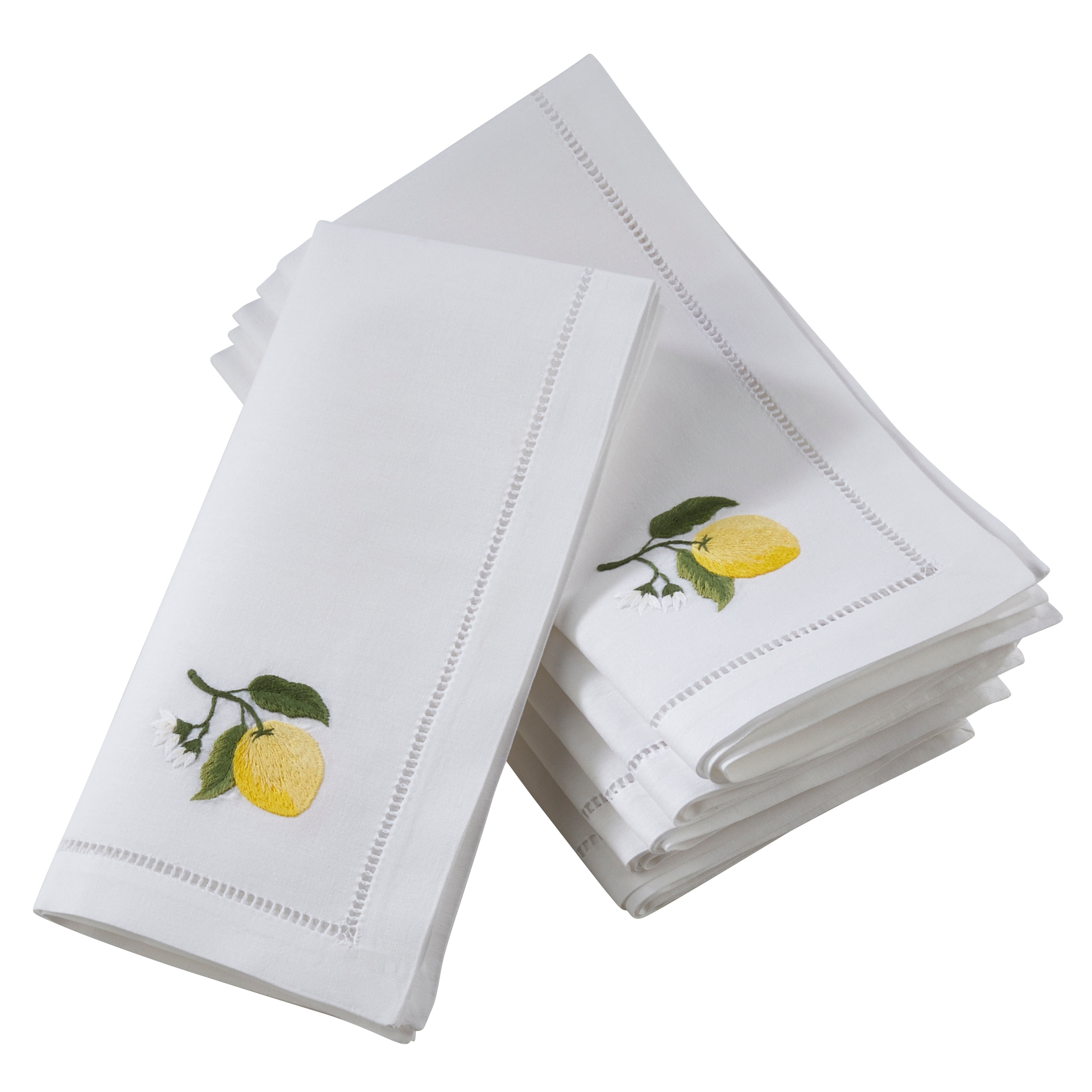 Cotton Table Napkins With Embroidered Lemon Design (Set of 6)