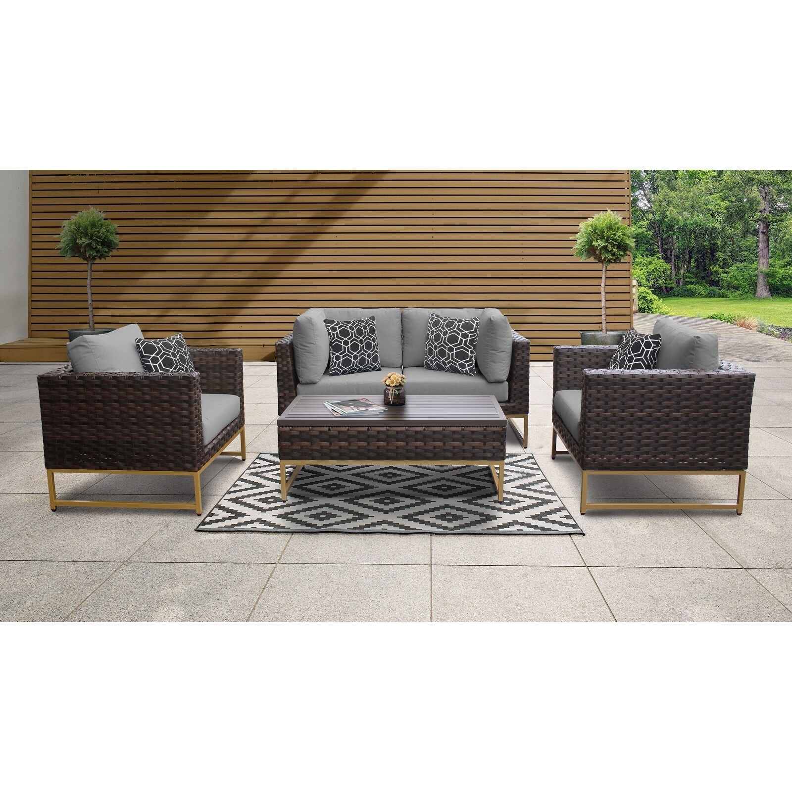 Amalfi 5 Piece Outdoor Wicker Patio Furniture Set 05c -  TK Classics, BRCLN-05c-GLD-GREY