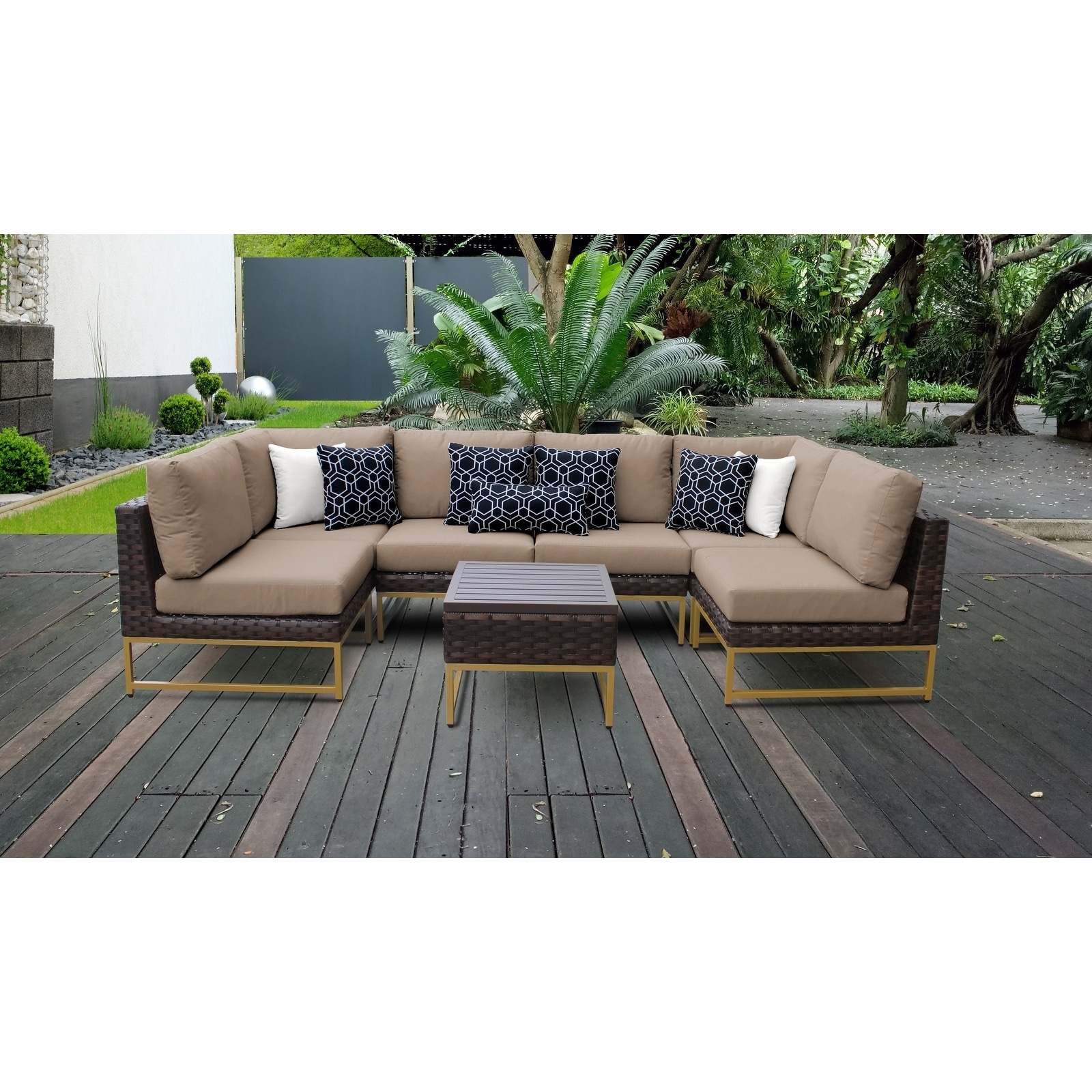 Amalfi 7 Piece Outdoor Wicker Patio Furniture Set 07c -  TK Classics, BRCLN-07c-GLD-WHEAT