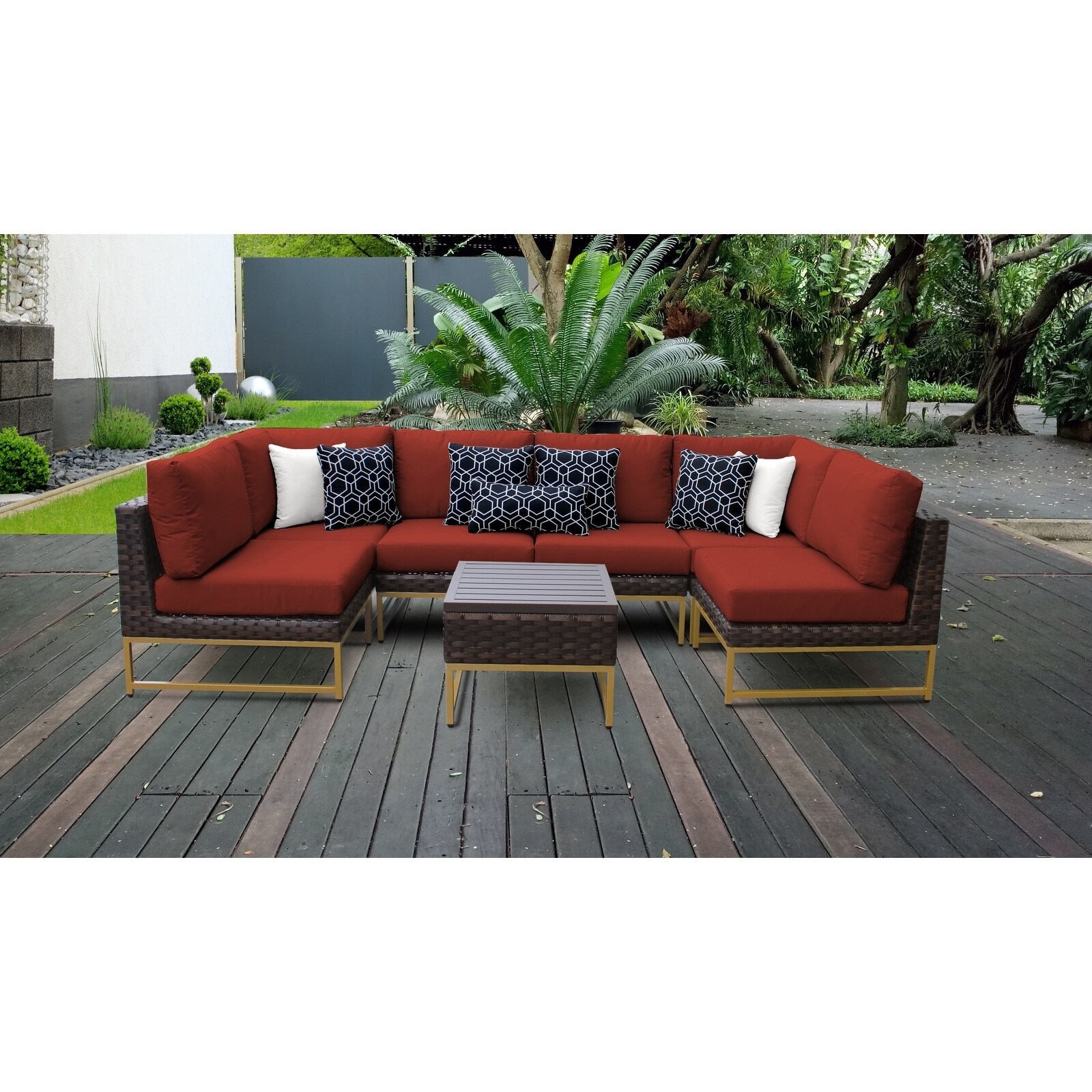 Amalfi 7 Piece Outdoor Wicker Patio Furniture Set 07c -  TK Classics, BRCLN-07c-GLD-TERRA