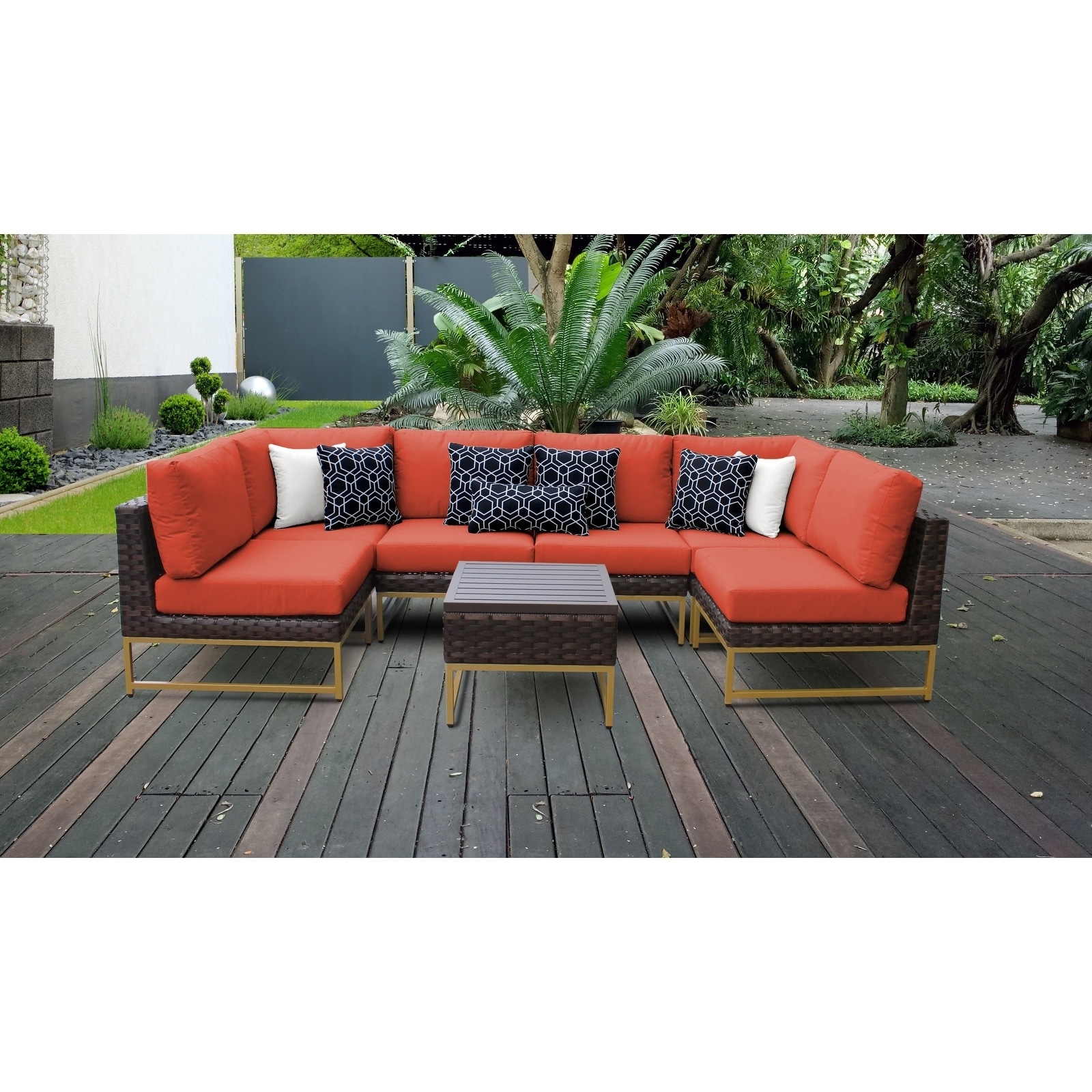 Amalfi 7 Piece Outdoor Wicker Patio Furniture Set 07c -  TK Classics, BRCLN-07c-GLD-TANG