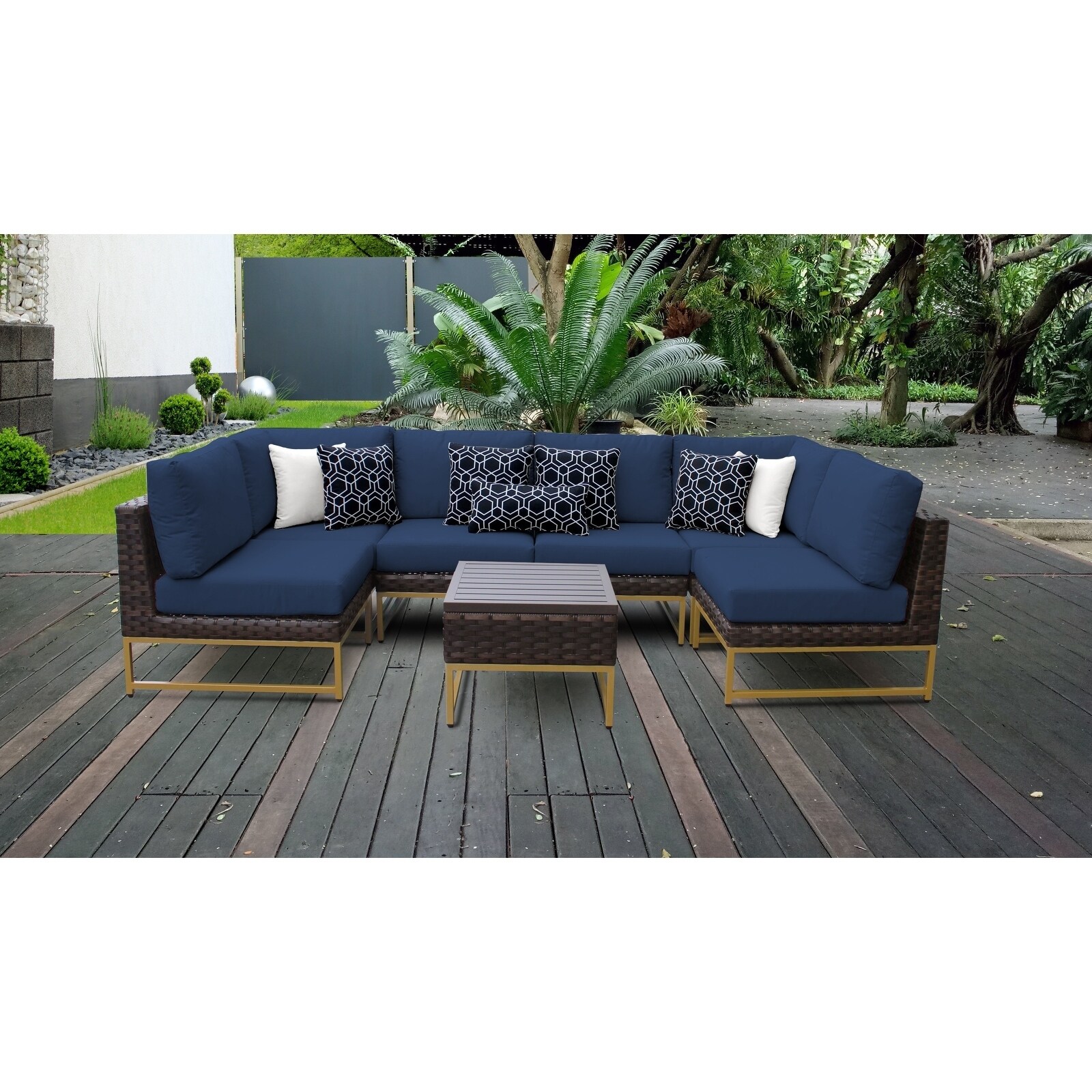 Amalfi 7 Piece Outdoor Wicker Patio Furniture Set 07c -  TK Classics, BRCLN-07c-GLD-NAVY