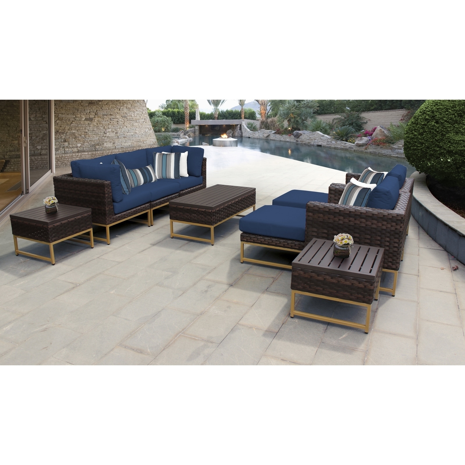 Amalfi 10 Piece Outdoor Wicker Patio Furniture Set 10c -  TK Classics, BRCLN-10c-GLD-NAVY