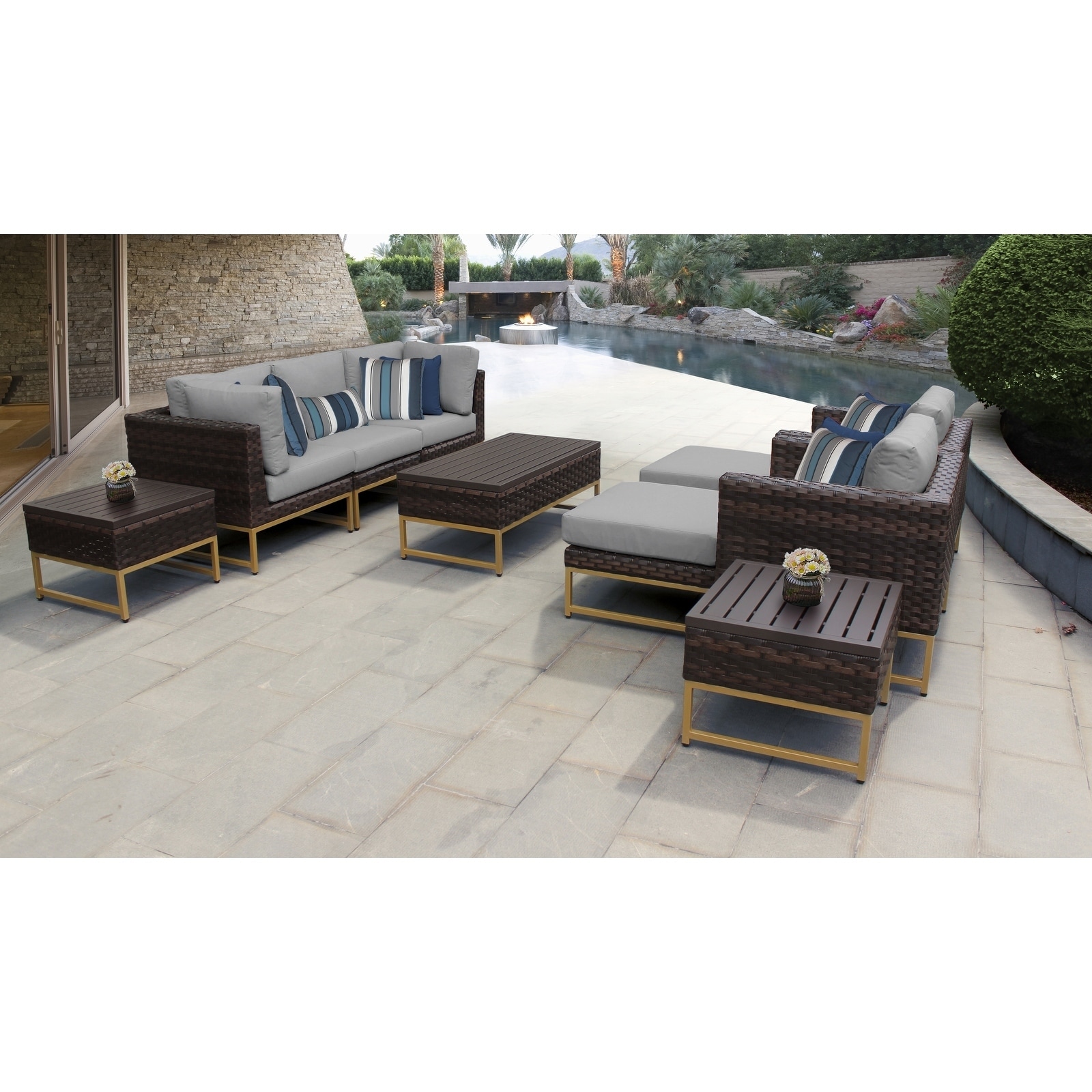 Amalfi 10 Piece Outdoor Wicker Patio Furniture Set 10c -  TK Classics, BRCLN-10c-GLD-GREY