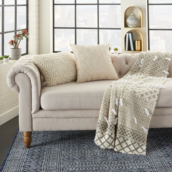 Mina Victory Metallic Feathers Throw Pillow