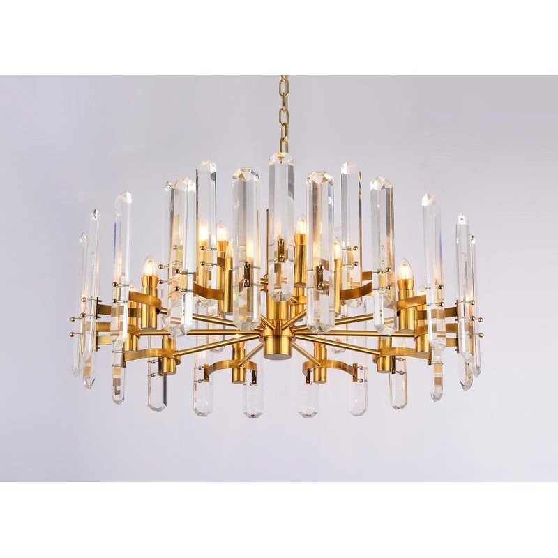 Two Tier Gold Metal Chandelier With Clear Crystal Plaques - Chandeliers For Bedrooms by Overstock.com