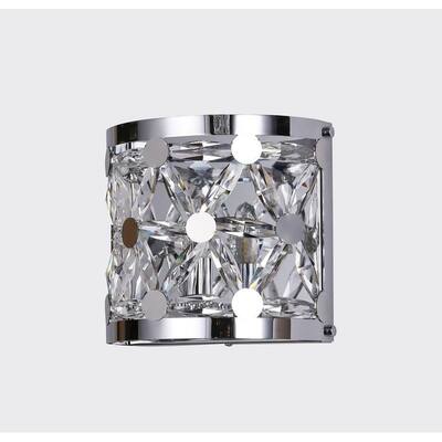 Chrome Metal Wall Sconce with Clear Crystal Accents