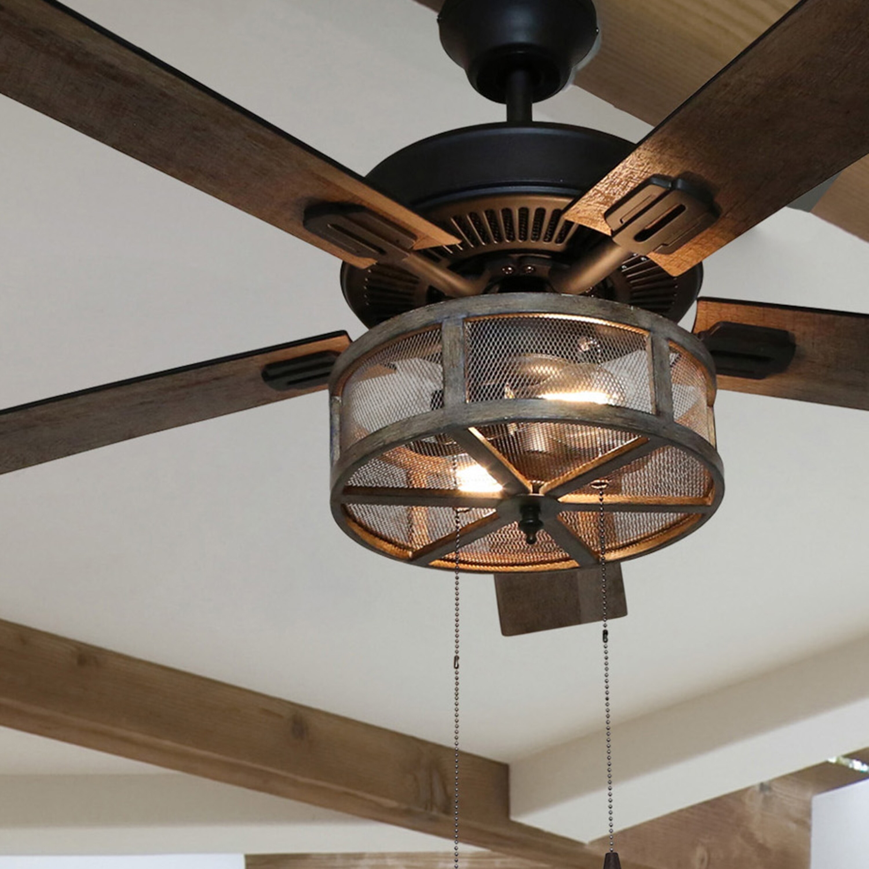 52 Dixsie 5 Blade Woodgrain Caged Farmhouse Led Ceiling Fan With Remote Control 52 L X 52 W X 19 H