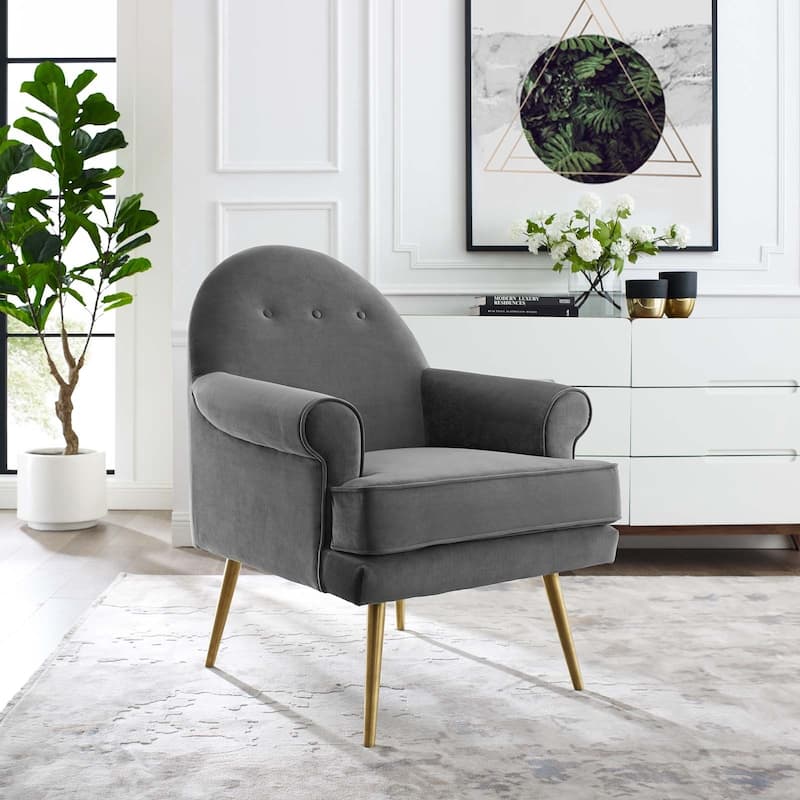 Silver Orchid Gruning Velvet Tufted Button Accent Armchair