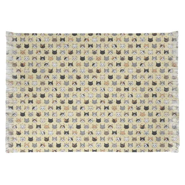 Katelyn Elizabeth Yellow Kitty Cat Pattern Chenille Rug