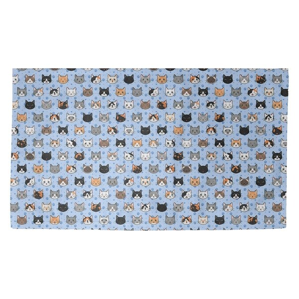 Katelyn Elizabeth Blue Kitty Cat Pattern Dobby Rug