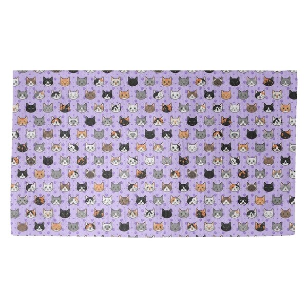 Katelyn Elizabeth Purple Kitty Cat Pattern Dobby Rug