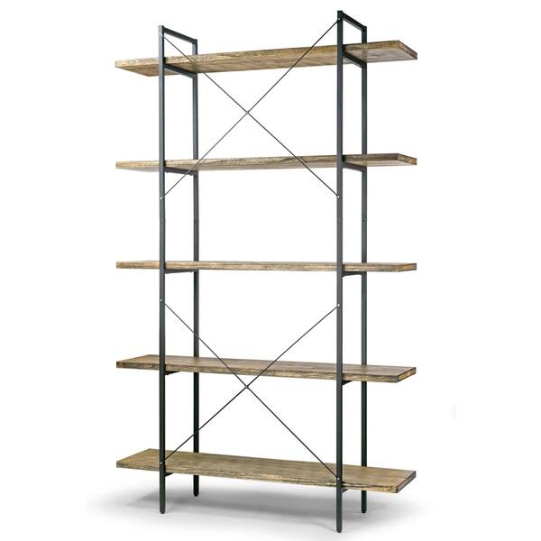 Amrit 84 5 Wood Shelf Metal Frame Etagere Five Shelf Bookcase Overstock 27321053