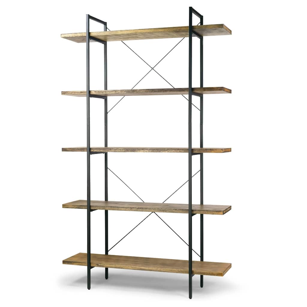 Amrit 84.5" Wood Shelf Metal Frame Etagere Five-shelf Bookcase