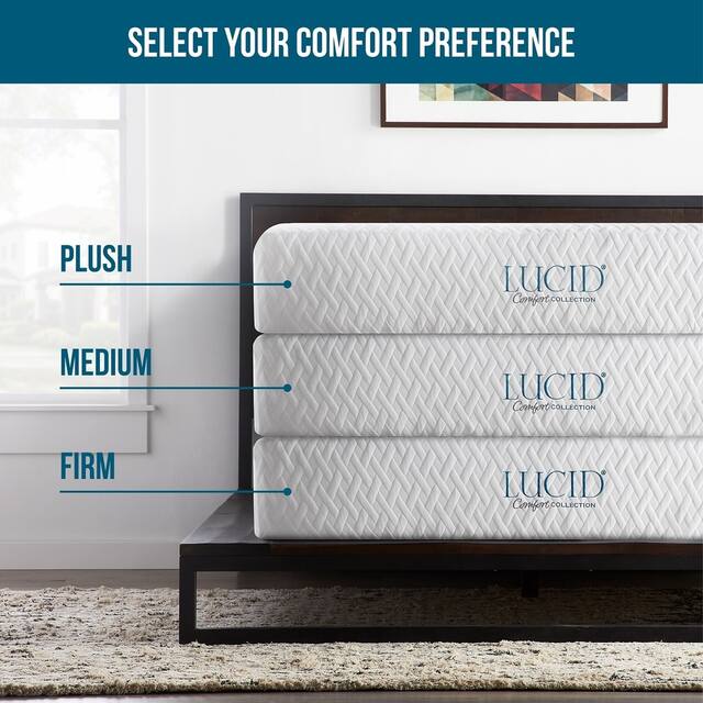 LUCID Comfort Collection 10-inch Gel Memory Foam Mattress with Platform Bed Frame Set