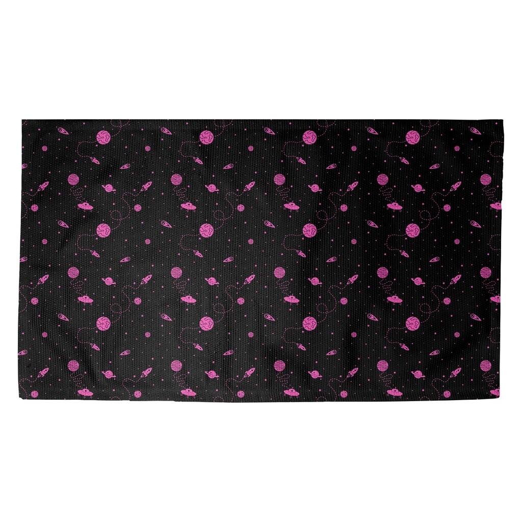 Katelyn Elizabeth Black & Pink Outer Space Pattern Dobby Rug