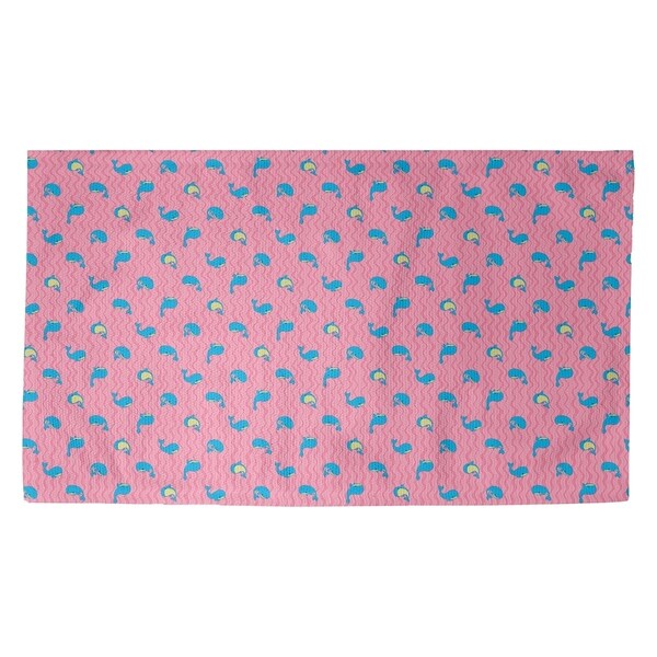 Katelyn Elizabeth Pink & Blue Whales Pattern Dobby Rug
