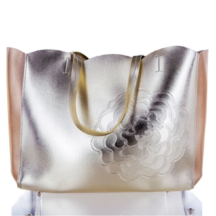 white and gold tote bag