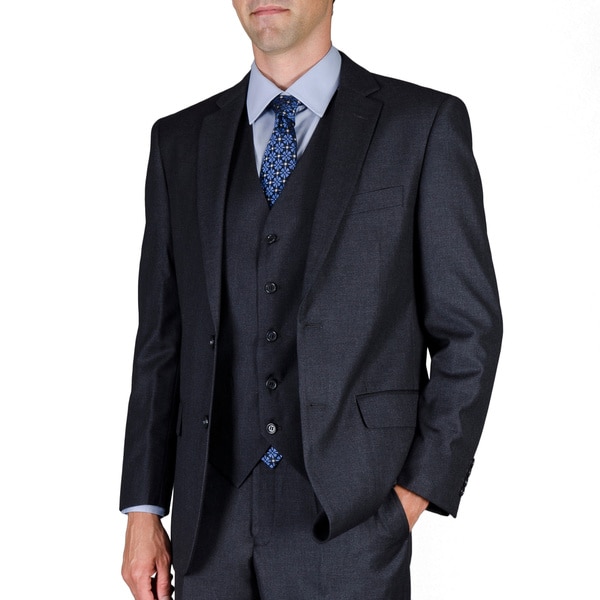 Men's Solid Charcoal Wool-blend 2-button Vested Suit in Size 44S (As Is ...