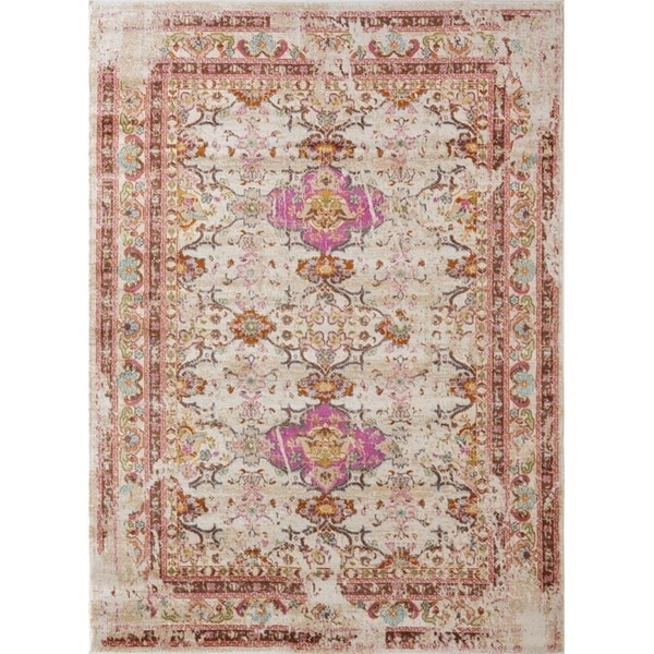 1509 Modern Bohemian Multi colored Distress Styled 8x10 Area Rug Ivory - 7'10" x 10'