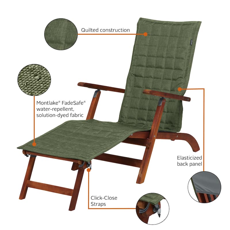 Classic Accessories Montlake Water-Resistant 69 Inch Patio Steamer Chaise Slipcover, Heather Fern