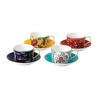 Wedgwood Wonderlust Fine Bone China Teacups and Saucers (Set of 4)