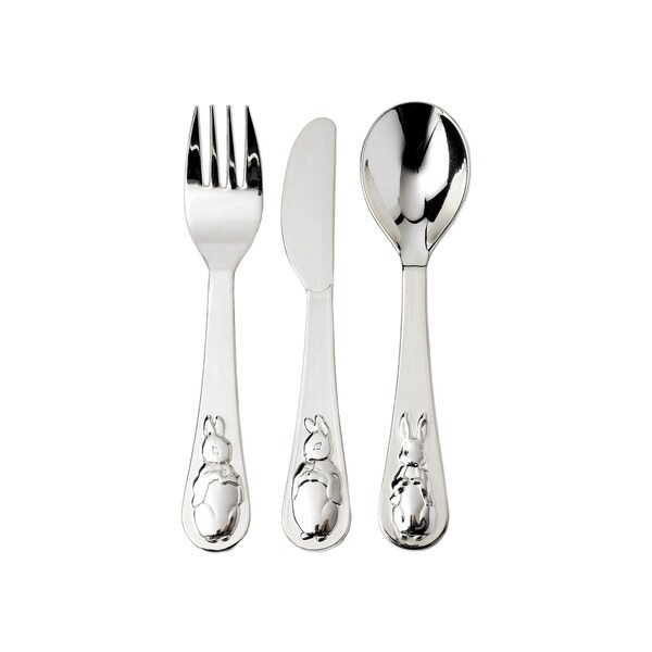 Peter Rabbit Silver Plated Metal Fork, Knife and Spoon Set