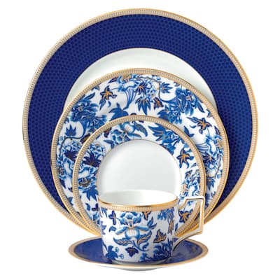 Hibiscus Blue and White 5-piece Fine Bone China Place Setting