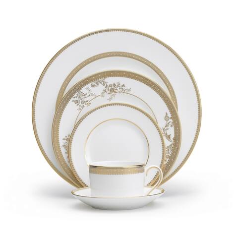 Vera Lace White and Gold 5-piece Fine Bone China Place Setting
