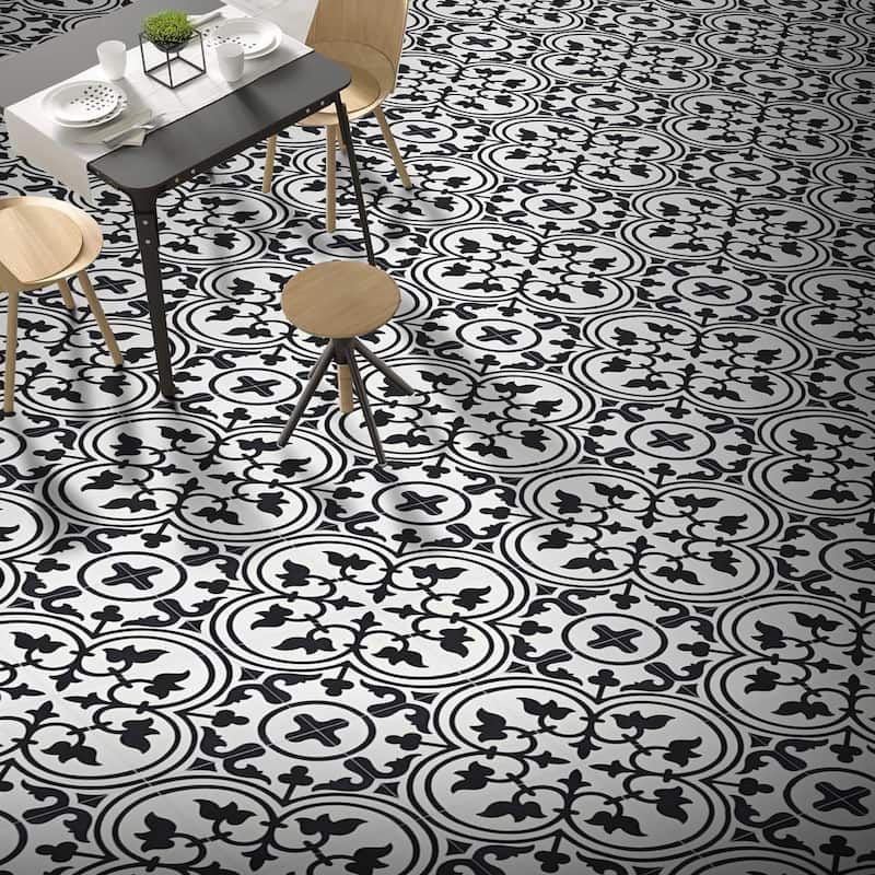 Handmade Casa in White and Black Tile, Pack of 12 (Morocco)