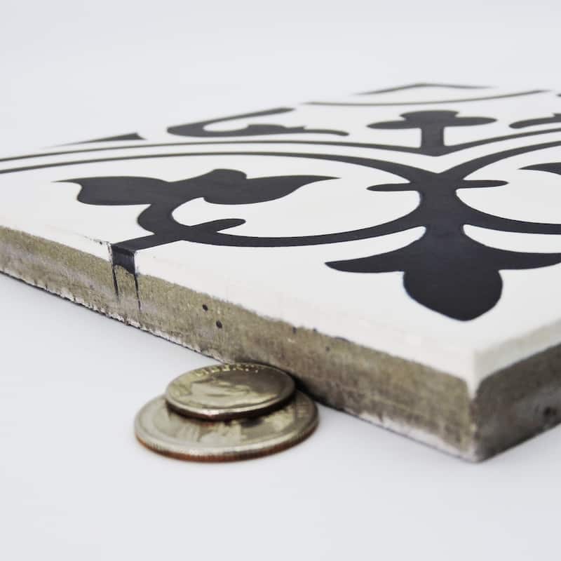 Handmade Casa in White and Black Tile, Pack of 12 (Morocco)