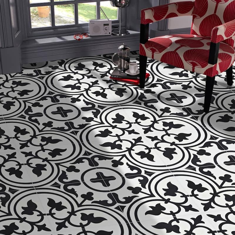 Handmade Casa in White and Black Tile, Pack of 12 (Morocco)