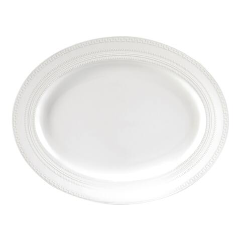 White Glaze 13.75-inch Intaglio Fine Bone China Oval Platter