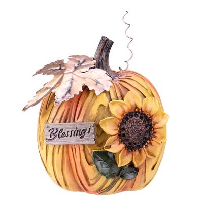 6.5" Sunflower Blessings Thanksgiving Table Top Pumpkin
