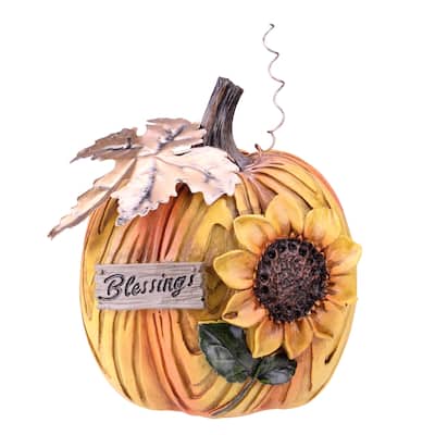 6.5" Sunflower Blessings Thanksgiving Table Top Pumpkin