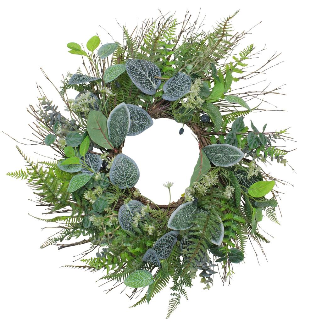 Eucalyptus Ivy and Fern Artificial Spring Wreath Green 22-Inch