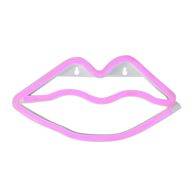 10.5" Battery Operated Neon Style LED Pink Valentine's Day Lips Wall Sign