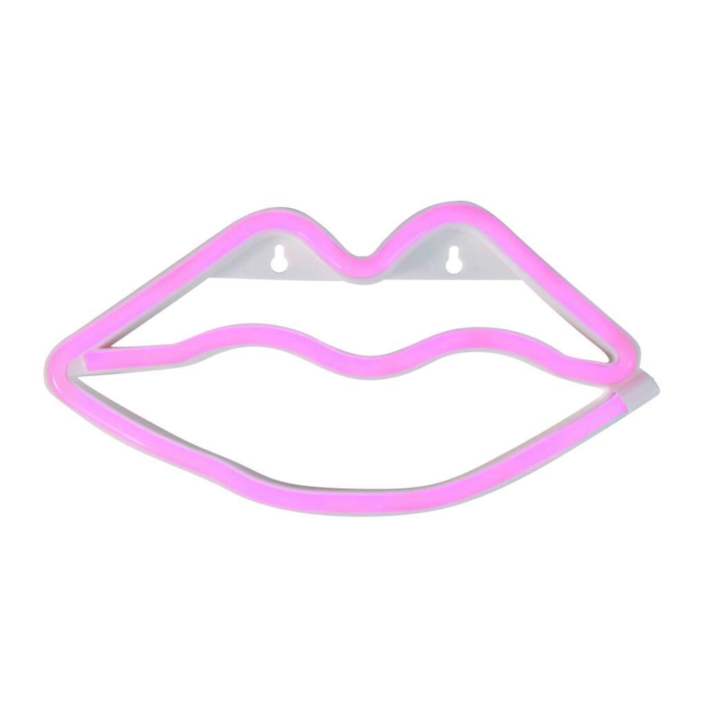 10.5" Battery Operated Neon Style LED Pink Valentine's Day Lips Wall Sign