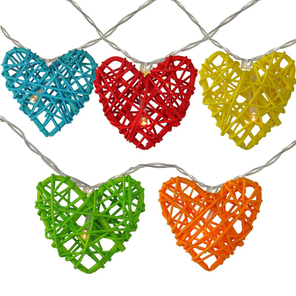 10 Battery Operated Valentine's Day Heart LED String Lights - 4.5ft Clear Wire