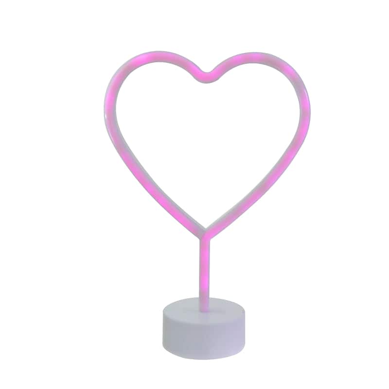 11.5" Battery Operated Neon Style LED Pink Valentine's Day Heart Table Light