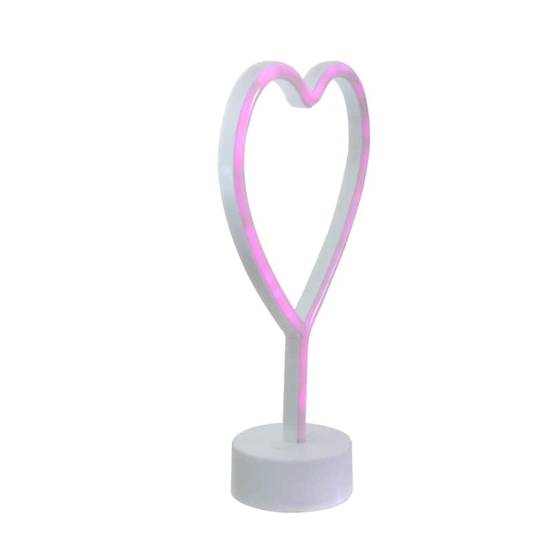 11.5" Battery Operated Neon Style LED Pink Valentine's Day Heart Table Light