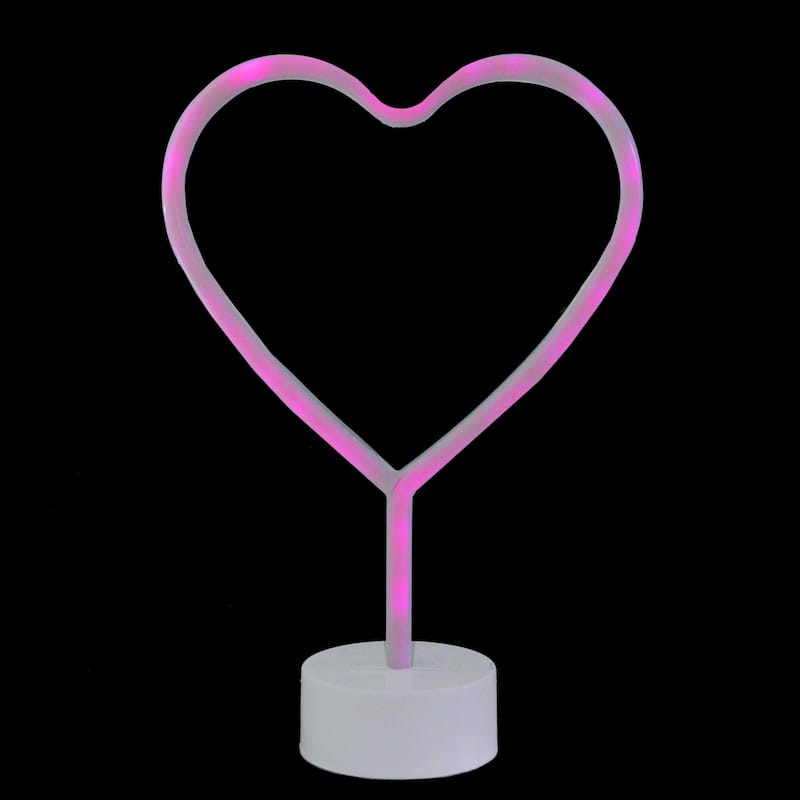 11.5" Battery Operated Neon Style LED Pink Valentine's Day Heart Table Light