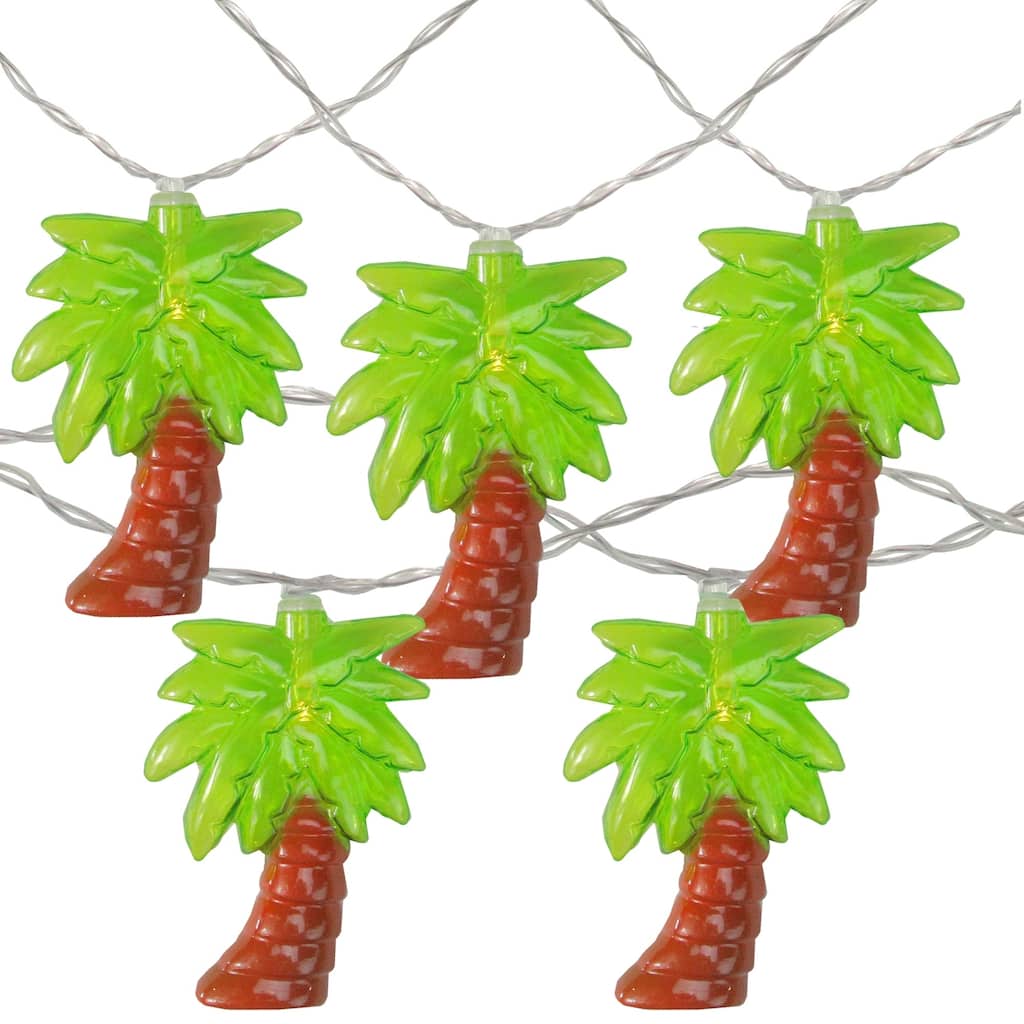 10 Battery Operated Palm Tree Summer LED String Lights - 4.5ft Clear Wire