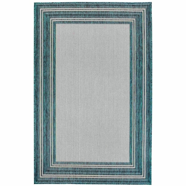Liora Manne Carmel Multi Border Indoor/Outdoor Rug Teal