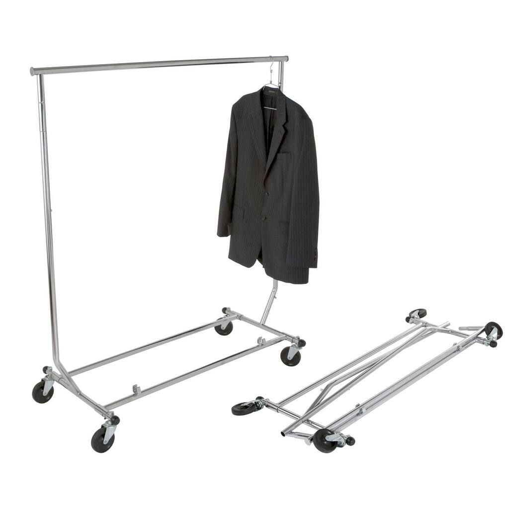Econoco Heavy Duty Collapsable Rolling Garment Clothes Rack, Chrome