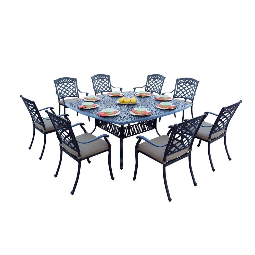 9-Piece Patio Dining Set with 64″ Square Dining Table