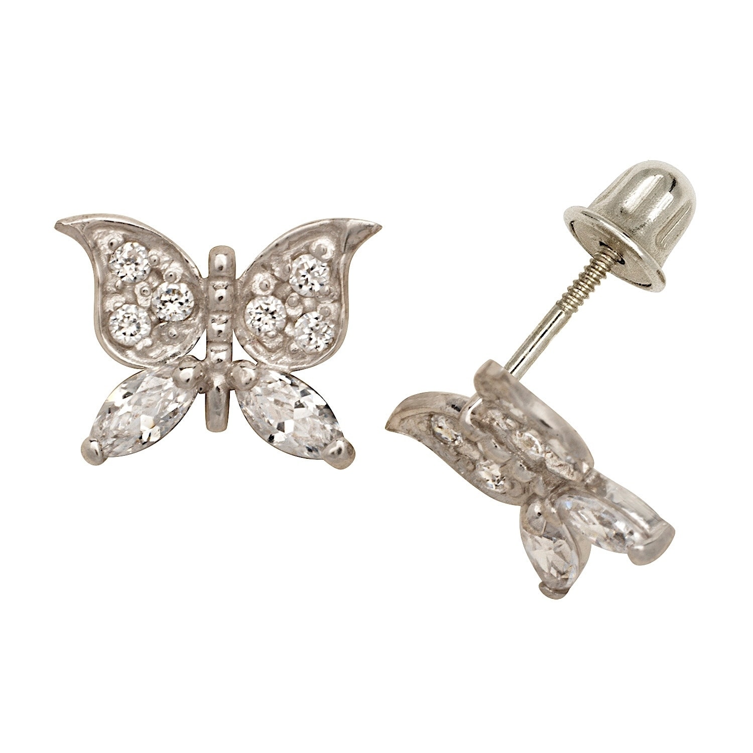14k Yellow Gold Butterfly CZ Stud Earrings with Screwback