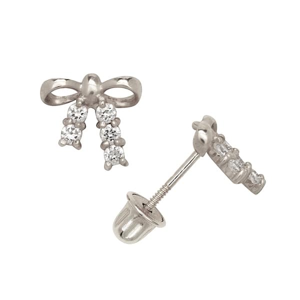 Curata Solid 14k Yellow Or White Gold Round Cubic Zirconia Small Bow Tie Ribbon Back Stud Earrings 8mm Curata Solid 14k Yellow Or White Gold Round Cubic Zirconia Small Bow Tie Ribbon Back Stud Earrings 8mm