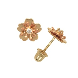 TWJC 14k REAL Two Tone Gold CZ Flower Earrings TWJC 14k REAL Two Tone Gold CZ Flower Earrings