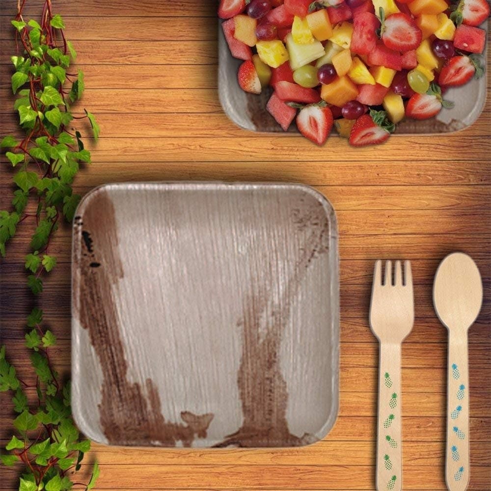 Catereco Square Palm Leaf Plates Set 50 Pack 25 Dinner Plates And 25 Salad Plates Overstock 27333397